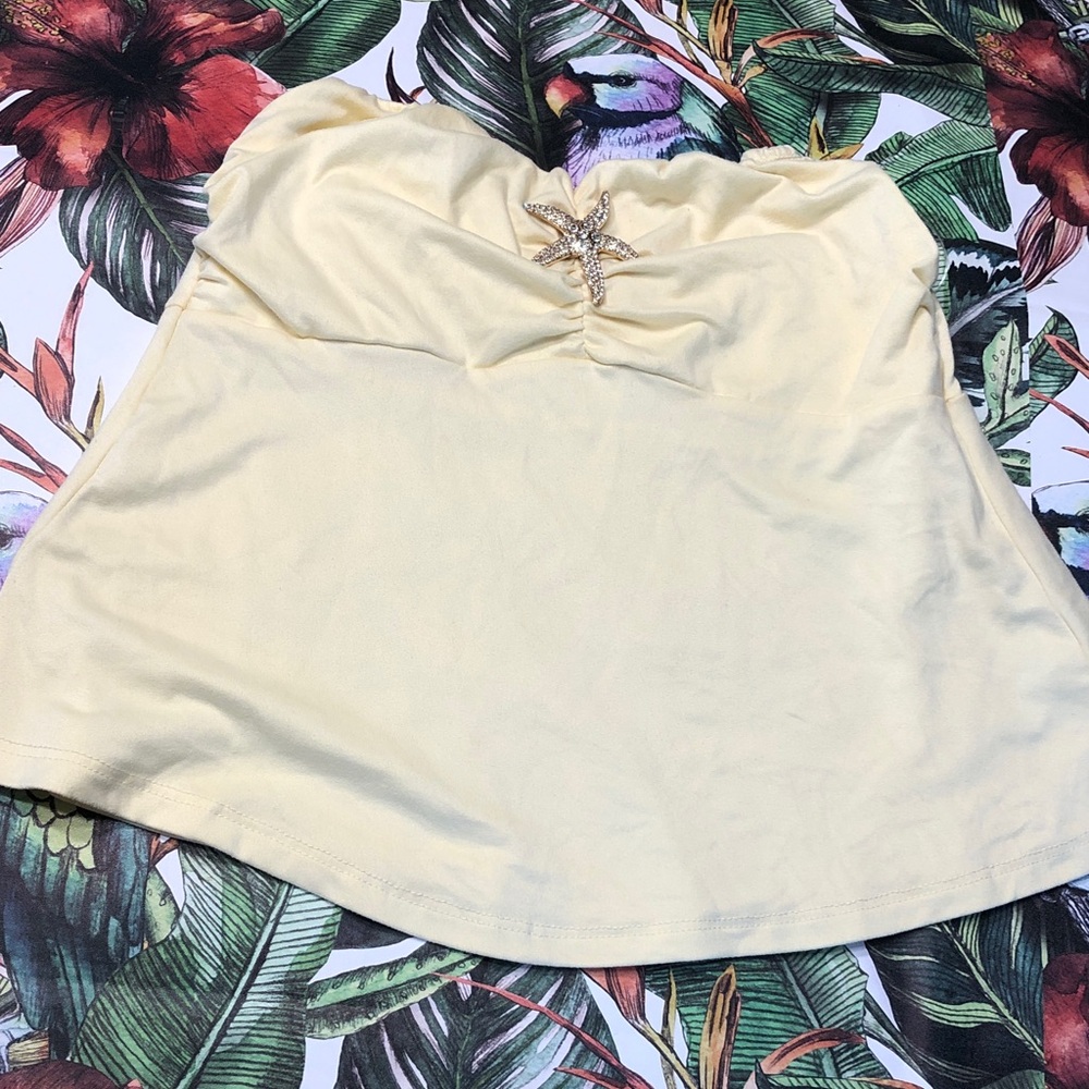 Rebellious Dreamer Strapless Pale Yellow  Top with Starfish Accent